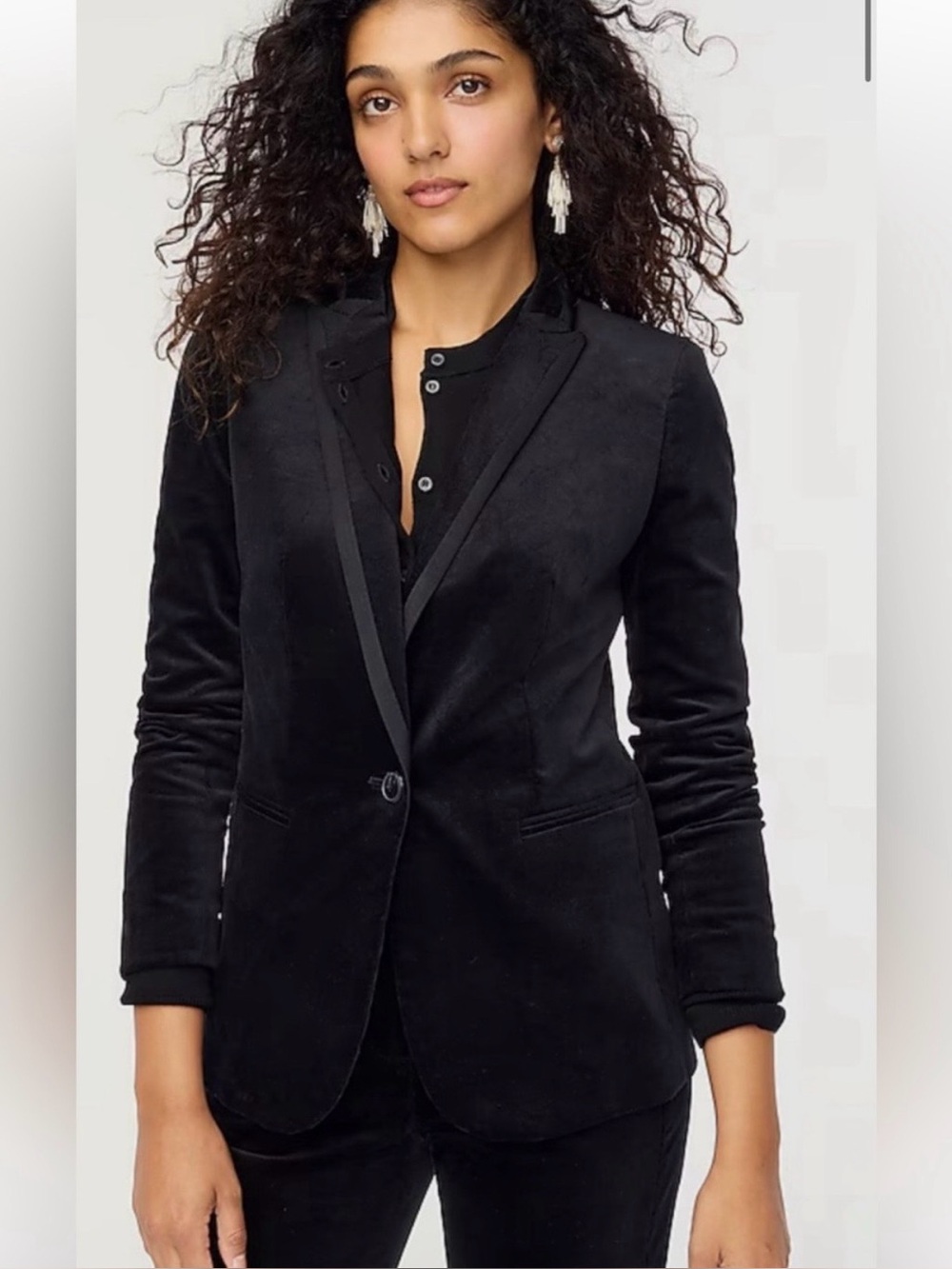 J. Crew Velvet One Button Blazer Black Size 10